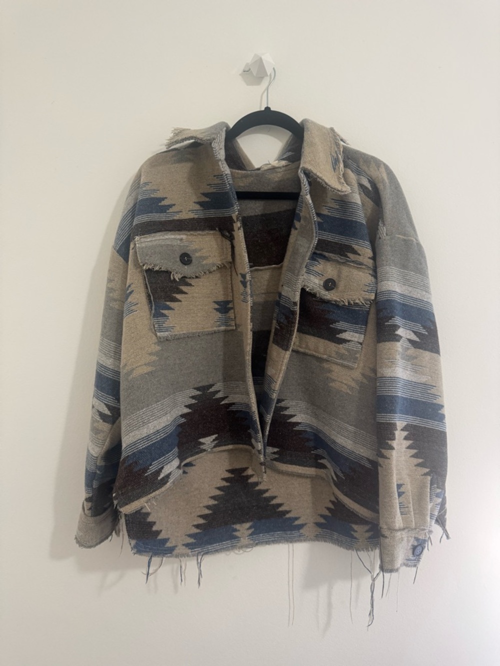 LA MIEL Tan, Gray & Blue Aztec Shacket